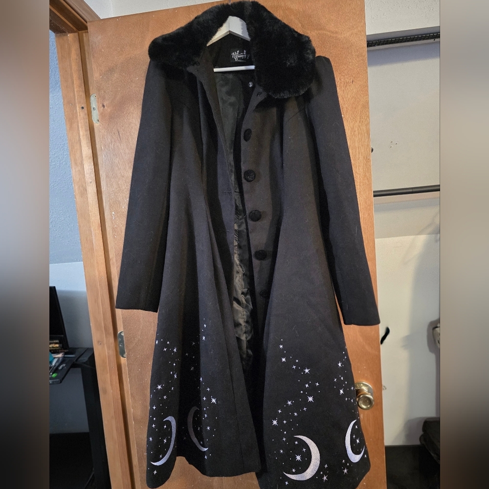 Hell Bunny Interstellar Coat Black And White Moon And Star Design - Picture 2 of 7